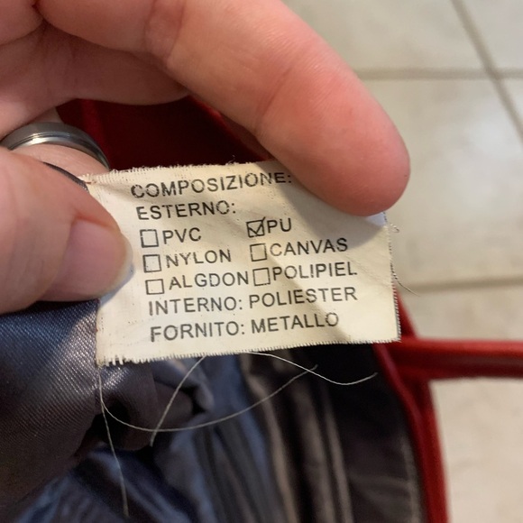 Bright Red PU Leather Geometric Pattern Tote Bag Satchel - Spacious Interior - Picture 13 of 15